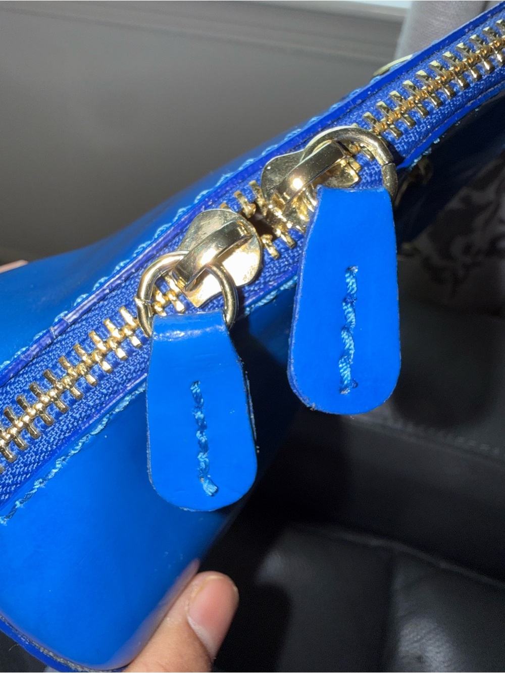 Patent Blue Crossbody with Gold Crest Accent - Picture 15 of 15
